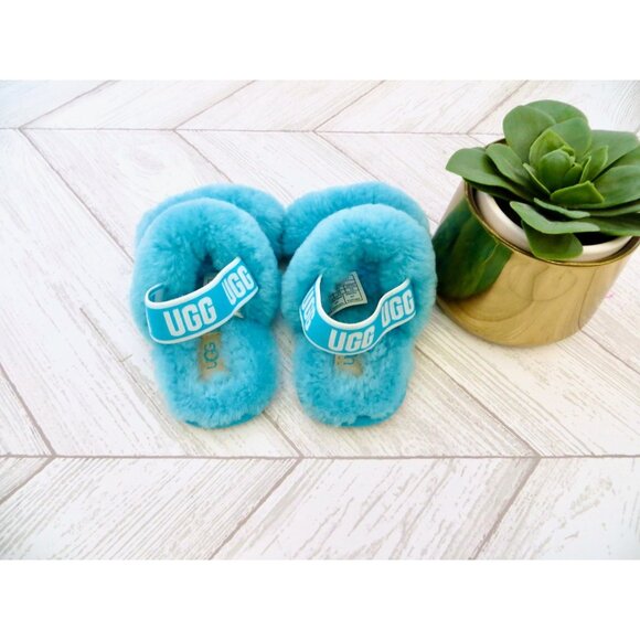 NEW! UGG Fluff Yeah Slide Sheepskin Slippers Water Blue Toddler SZ 8 - Picture 2 of 5